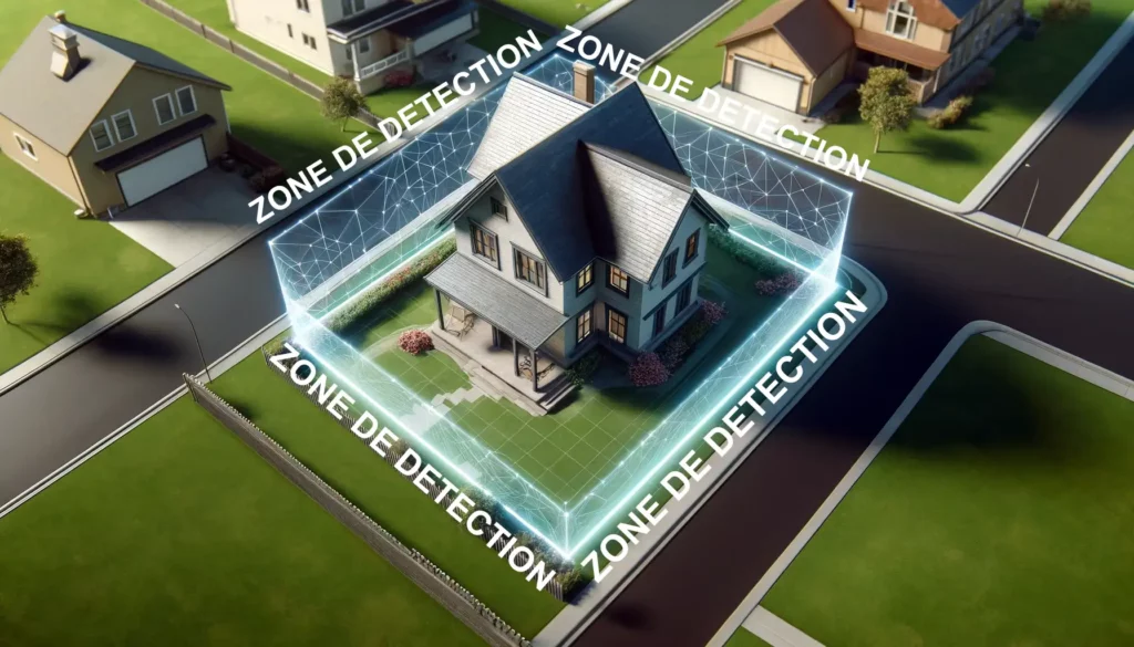 Zone de détection holographique autour d'une maison